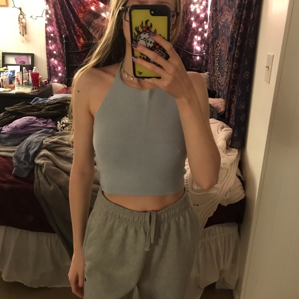 brandy melville baby blue woven halter🦋